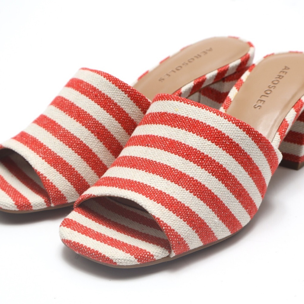 Aerosoles Women's Entree Heeled Sandal, White w/ Red Stripes, Size 9.5 Wide